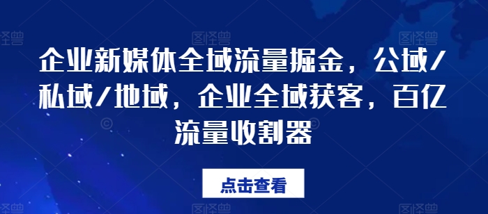 企业新媒体全域流量掘金队，公域流量/公域/地区，公司示范区拓客，百亿元总流量收种器-中创网_分享创业项目_助您在家赚钱