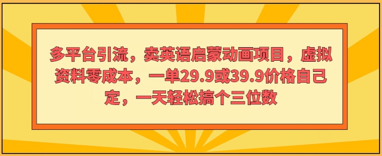 多平台推广，卖英语启蒙动画新项目，虚似材料零成本，一单29.9或39.9价钱自己定-中创网_分享创业项目_助您在家赚钱