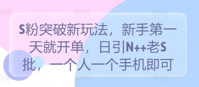 S粉突破新玩法，新手第一天就开单，日引N++老S批，一个人一个手机即可【揭秘】-中创网_分享创业项目_助您在家赚钱