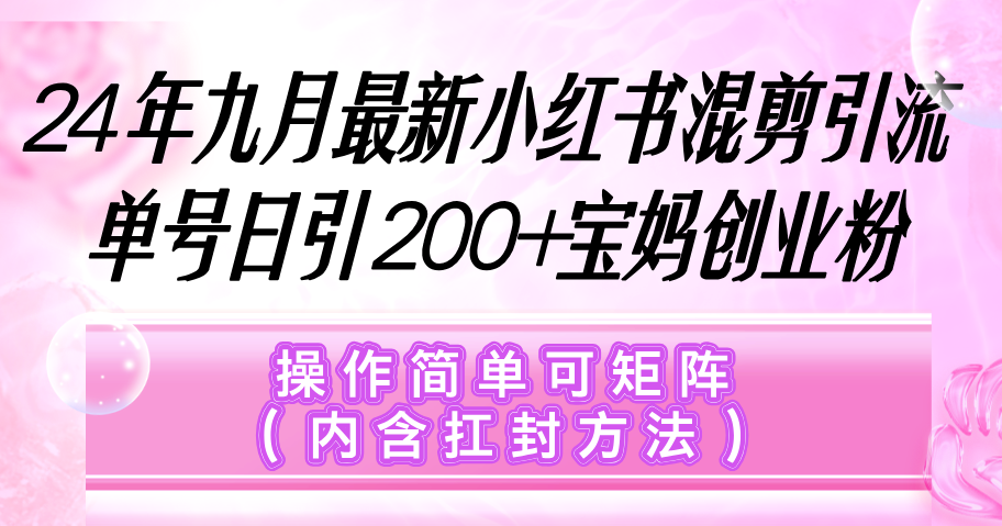 （12530期）小红书混剪引流，单号日引200+宝妈创业粉，操作简单可矩阵（内含扛封…-中创网_分享创业项目_助您在家赚钱