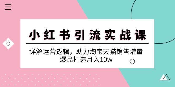 小红书引流实战课：详解运营逻辑，助力淘宝天猫销售增量，爆品打造月入10w-中创网_分享创业项目_助您在家赚钱