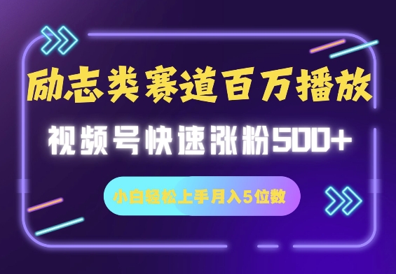 励志类赛道也能百万播放，快速涨粉500+视频号变现月入5位数-中创网_分享创业项目_助您在家赚钱