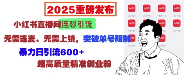 2025重磅发布：小红书直播间连怼引流，无需连麦、无需上镜，突破单号限制，暴力日引流600+-中创网_分享创业项目_助您在家赚钱